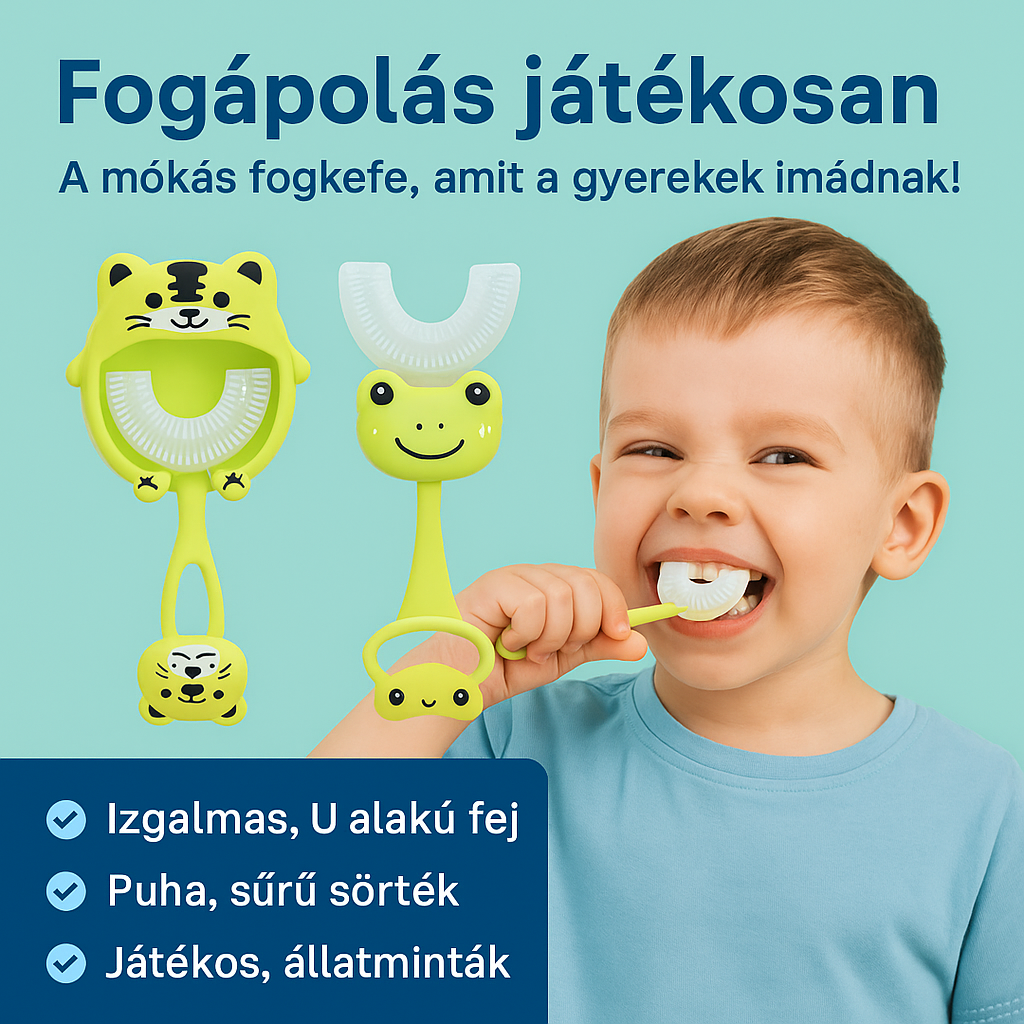 U-alakú Gyerek Fogkefe – Vidám és Gyengéd Fogápolás Minden Napra