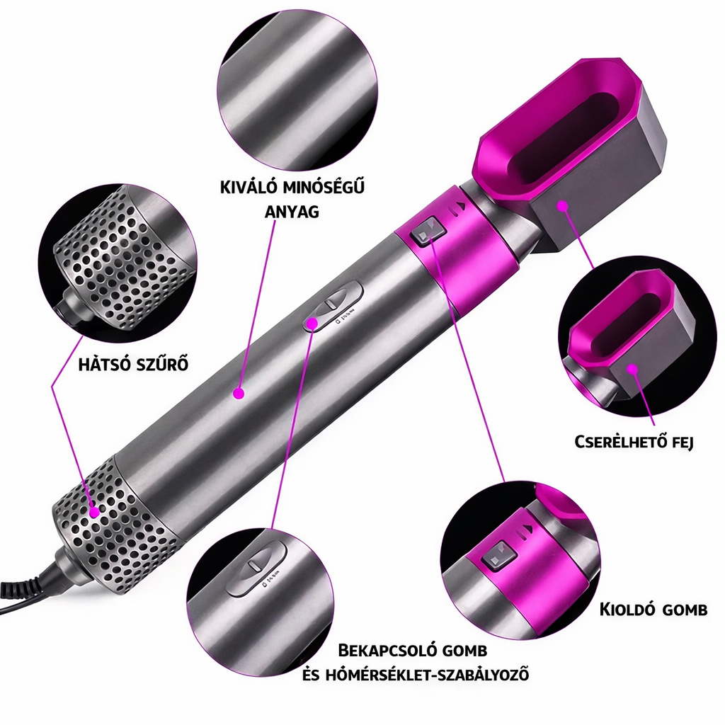 5 az 1-ben hajformázó – szárítás, volumen, göndörítés és egyenesítés