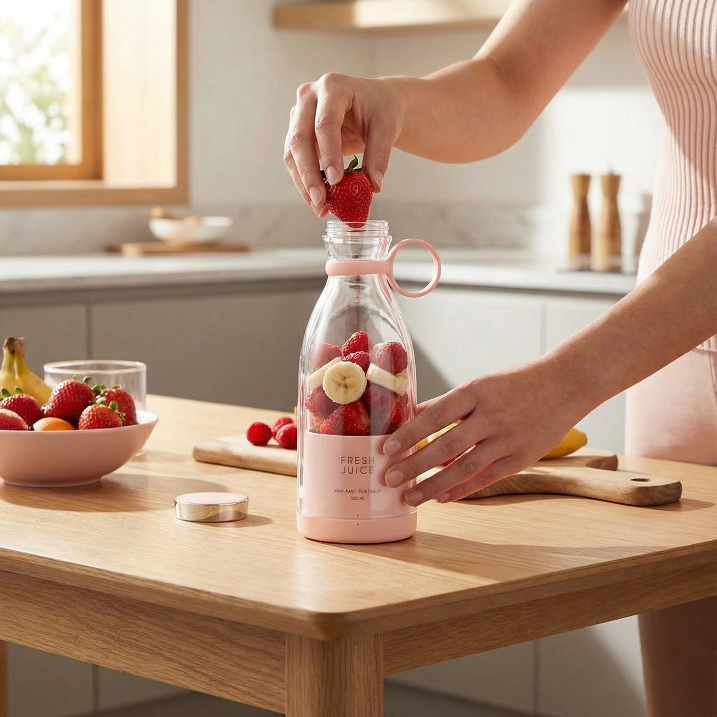PinkJuice – Blender Portabil Pentru Smoothie-uri